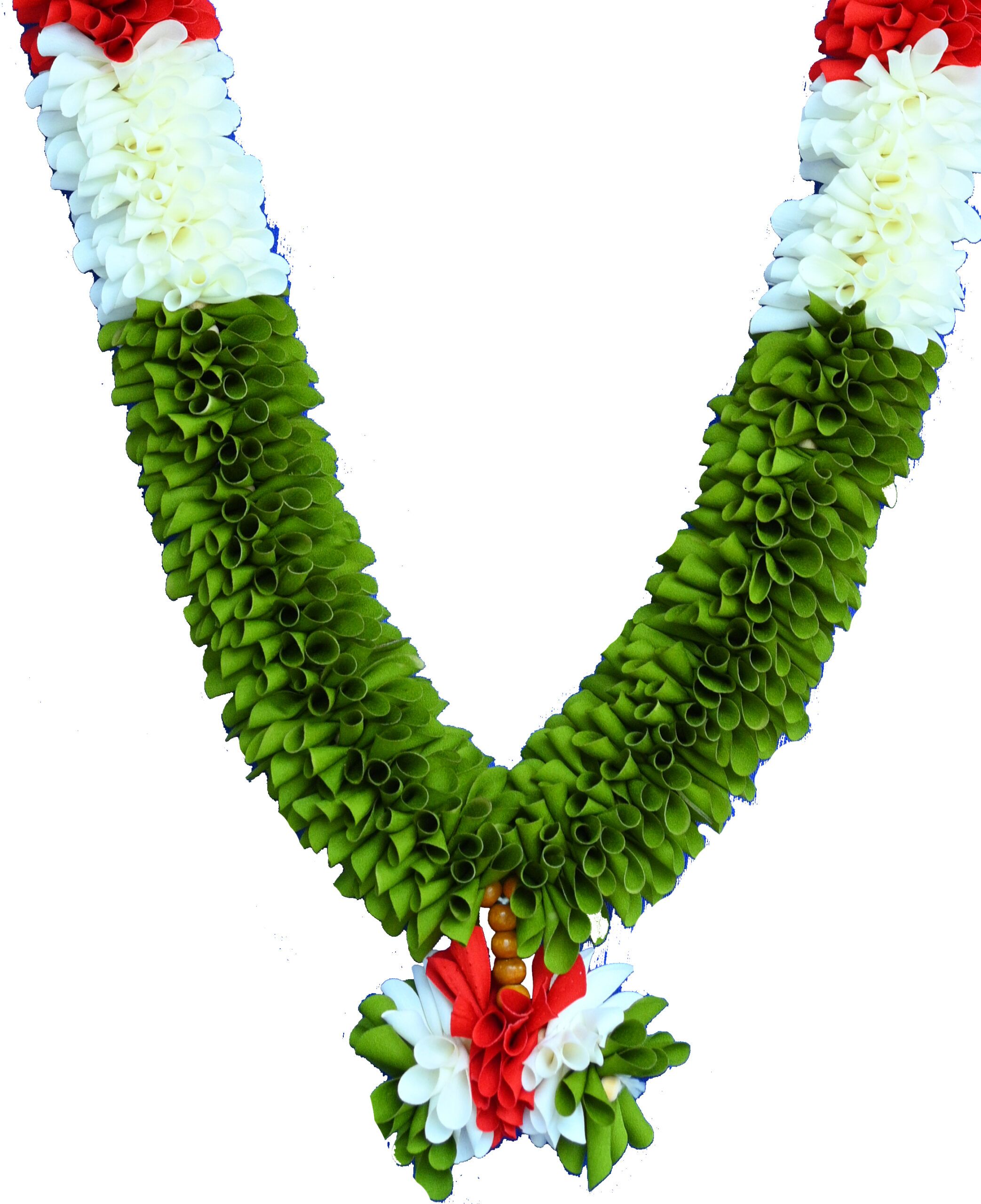 C nuw Green,White,red,garlandwith Middle jawla Garland, Mala for Photos,Artificial Mala for Photo,Garland for God Photo Frame Decoration Flowers,Handmad with Wooden Beads (Green,White,red) - Image 4
