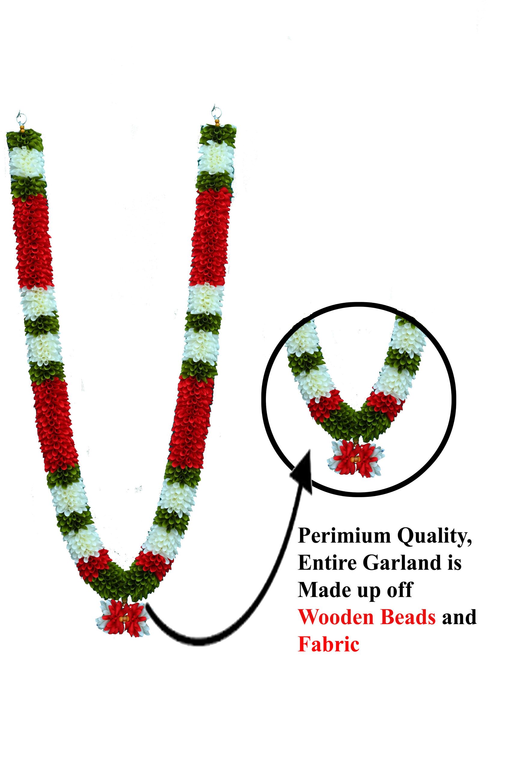 C nuw garland with middle jawla garland, Mala for Photos,WG3, Frame Decoration flowers,Handmade with wooden beadsand fabric (Green,White,Green,Red) - Image 3