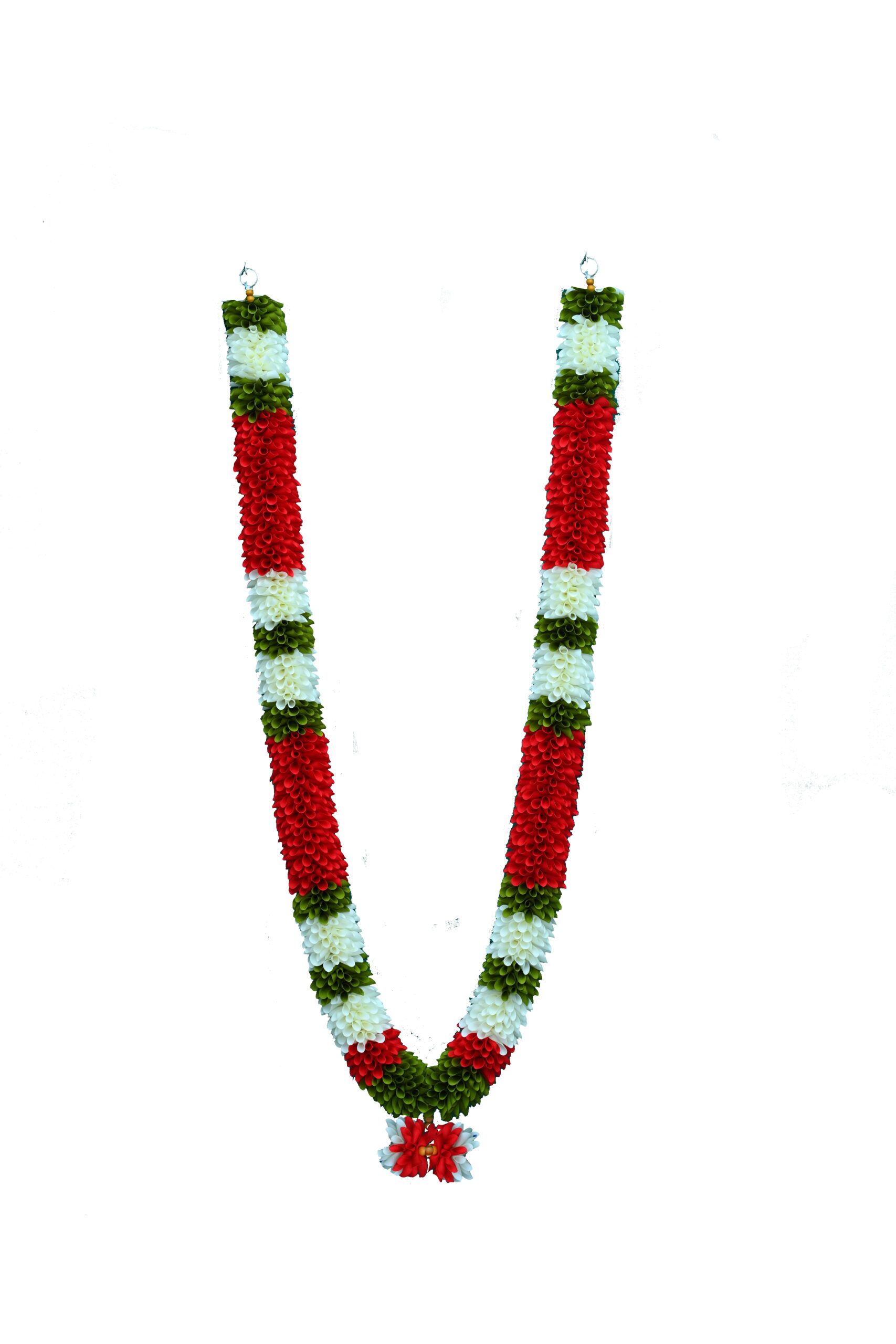 C nuw garland with middle jawla garland, Mala for Photos,WG3, Frame Decoration flowers,Handmade with wooden beadsand fabric (Green,White,Green,Red)