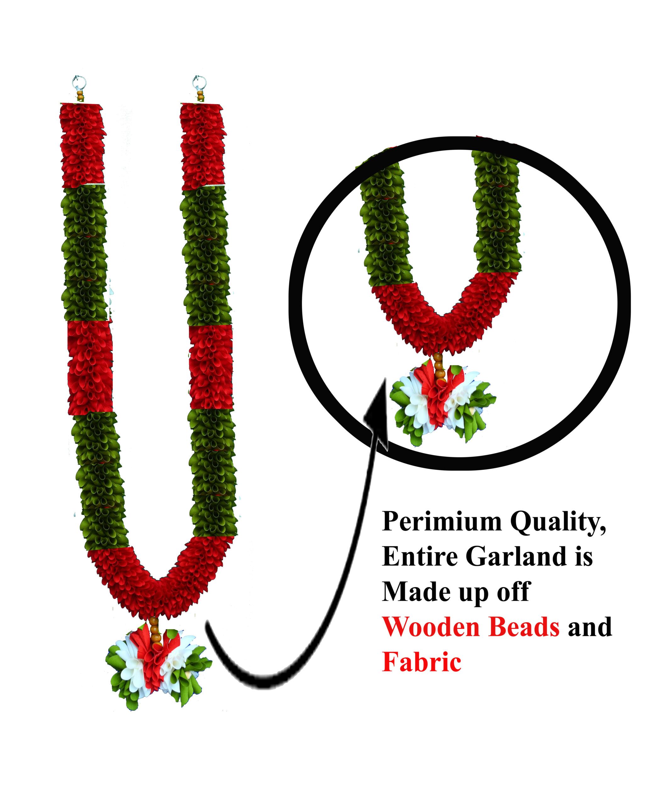 C Nuw Artificial Mala with Middle Jawala Elegant Wooden Bead Garland for Frames & Idols Mala for Photos,Garland for God Photo Frame Decoration flowers,WG6 (Red, Green) - Image 3