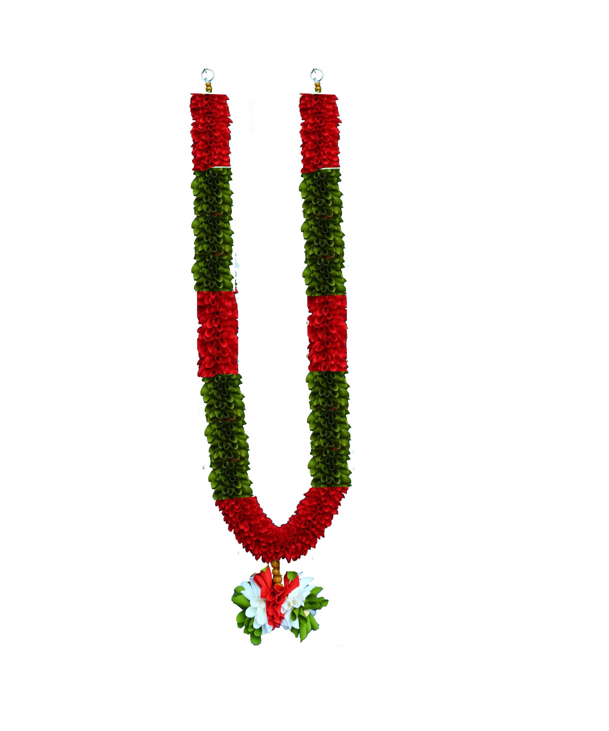 C Nuw Artificial Mala with Middle Jawala Elegant Wooden Bead Garland for Frames & Idols Mala for Photos,Garland for God Photo Frame Decoration flowers,WG6 (Red, Green)