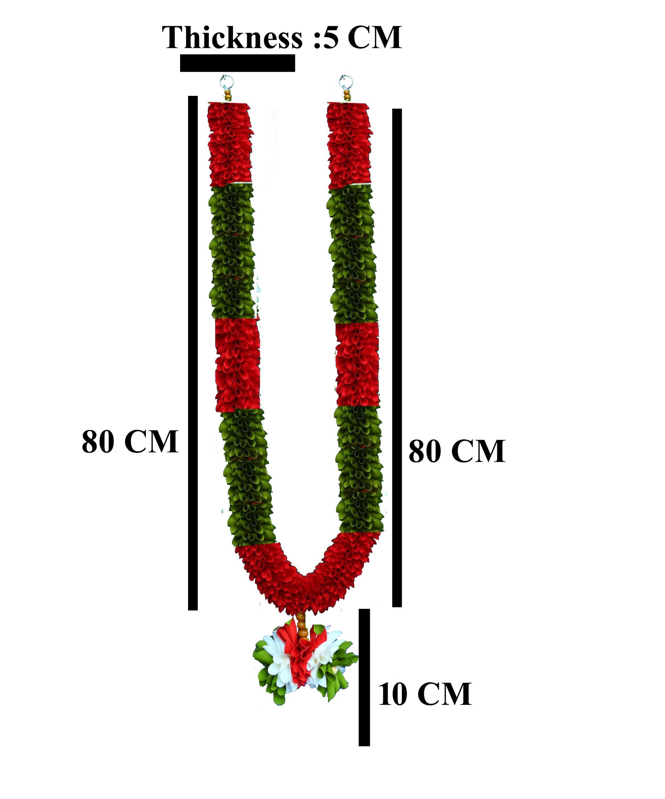 C Nuw Artificial Mala with Middle Jawala Elegant Wooden Bead Garland for Frames & Idols Mala for Photos,Garland for God Photo Frame Decoration flowers,WG6 (Red, Green) - Image 2