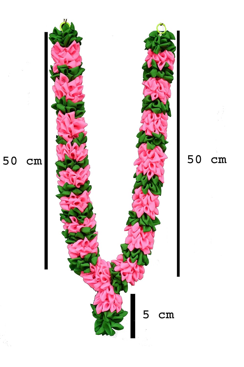 C nuw pink,green garland,fabric garland,Artifical Mala for Photos, Mala for Photo,Garland for God Photo Frame,Artificial garland,Decorative garland,Synthetic garland - Image 2