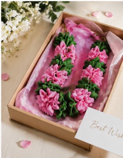 C nuw pink,green garland,fabric garland,Artifical Mala for Photos, Mala for Photo,Garland for God Photo Frame,Artificial garland,Decorative garland,Synthetic garland - Image 4